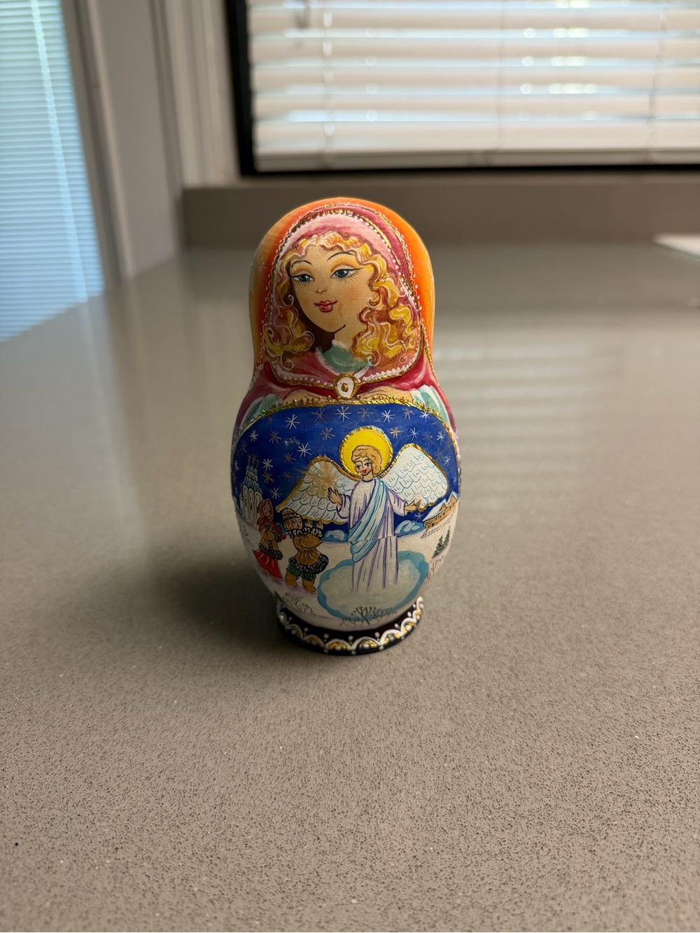 Signed Hand Painted Christmas Angel Matryoshka Nesting Dolls 5 Pc 6.25”